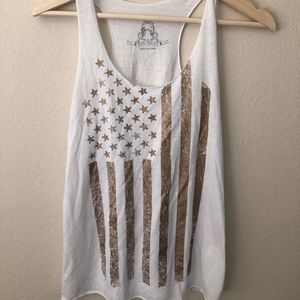 Raw edge gold American flag tank